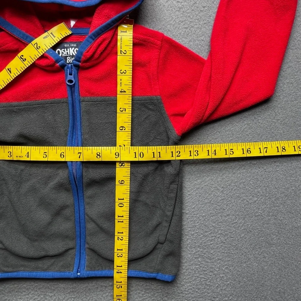 OshKosh B'gosh Boys Fleece Hoodie Polyester 2T Colorblock Red Grey Zip Jacket